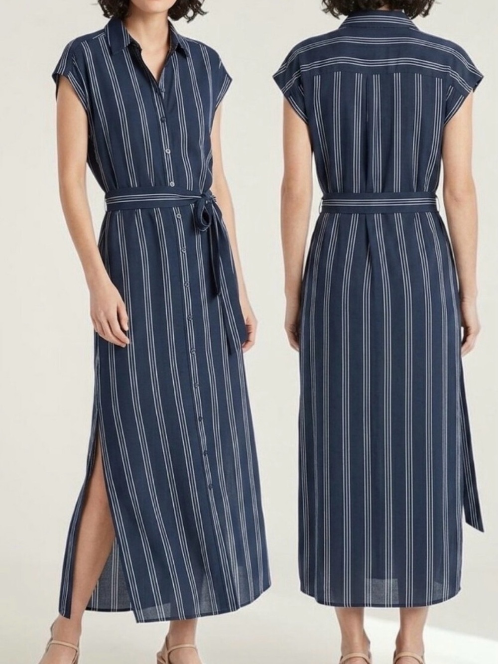 Club Monaco silk  Striped Button-Front Maxi Dress with Tie Waist
